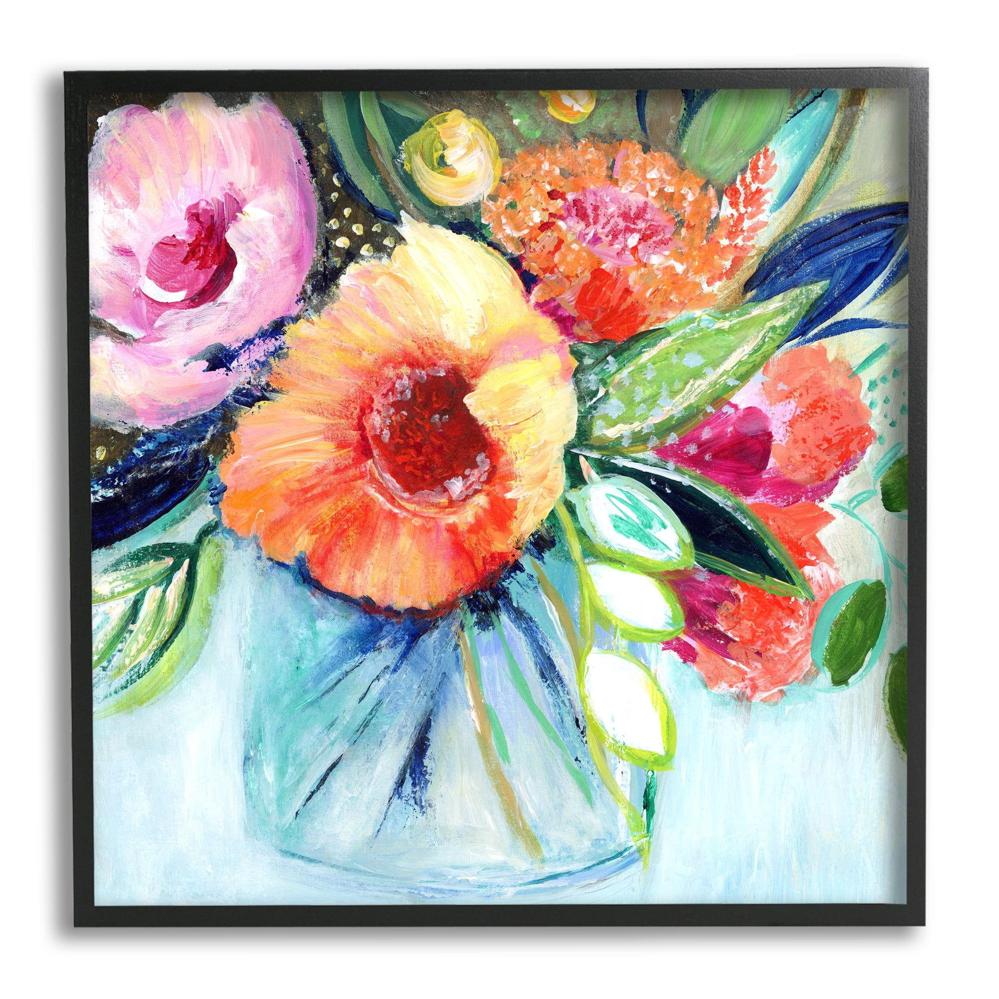 Stupell Industries Bold Flower Bloom Bouquet Blue Orange Pink Arrangement, 17 x 17,Design by Janet Tava