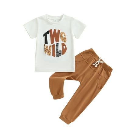 

Baby Boy 2nd Birthday Outfit Two Wild Birthday Outfit Letter T-shirt Top Pants Set Summer Clothes