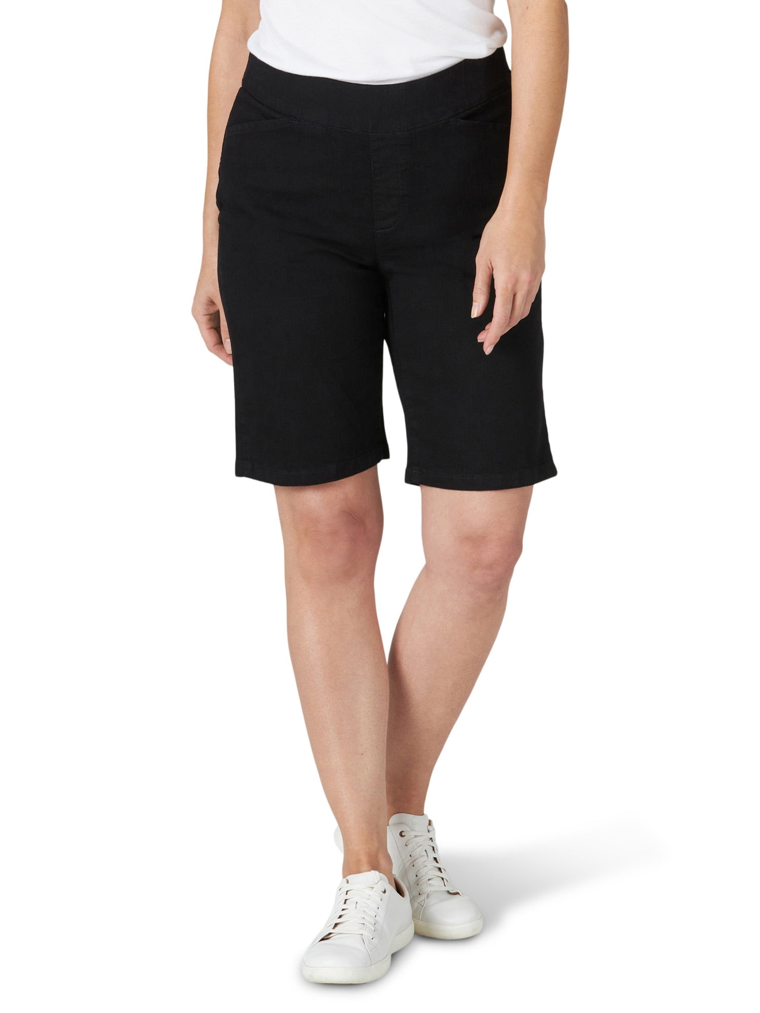 Chic Classic Collection Women/'s Relaxed Fit Flat Front Elastic Waist Bermuda Short 18 Black Denim