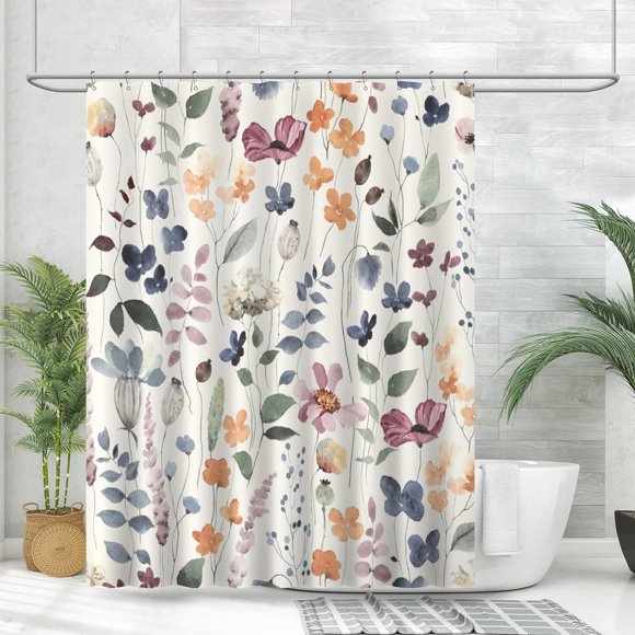 Ink Floral Shower Curtain, Colorful Floral Shower Curtain for Bathroom, Waterproof Fabric Shower Curtain Set with 12 Hooks 72x72 inches