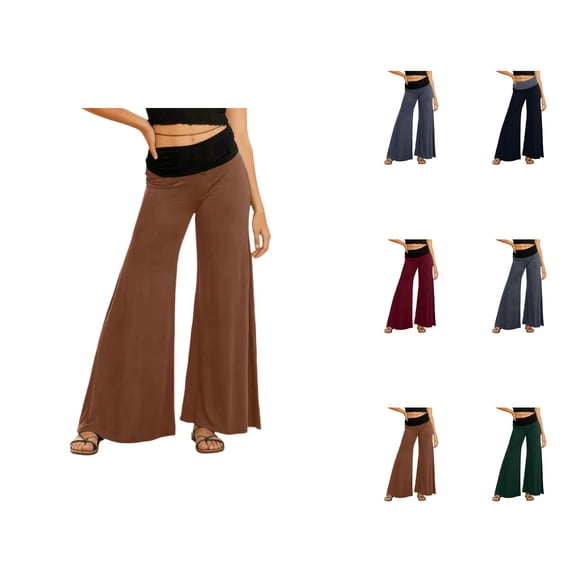 Palazzo Pants for Women 2026 Casual Elastic High Waist Wide Leg Flowy Yoga Pants Loose Fit Lounge Trousers