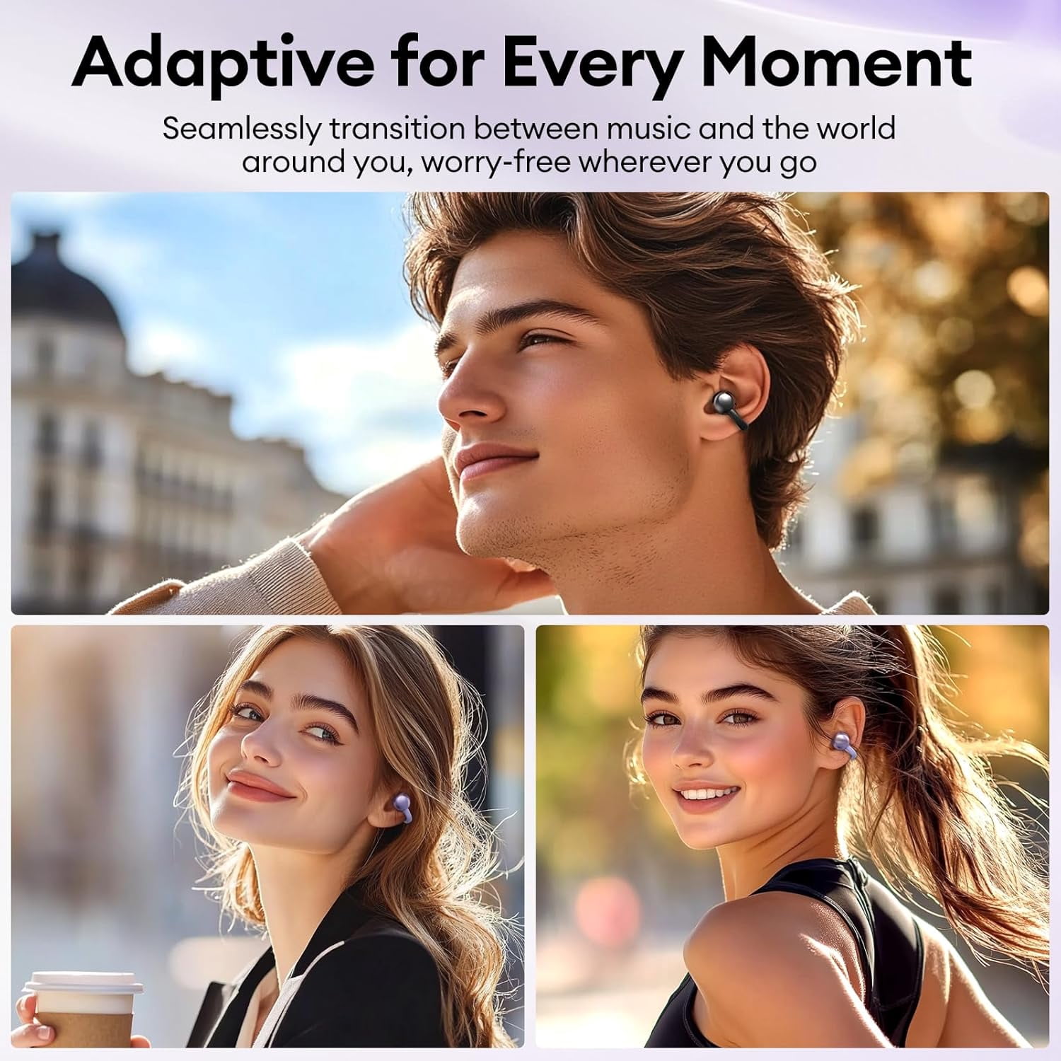 M100 Clip On Ear Headphones AI Open Ear Earbuds Wireless Bluetooth 5.4, Clip On Earbuds with LCD Touchscreen, Lightweight Comfort Open Ear Headphones for Sports, Fitness, and Workouts