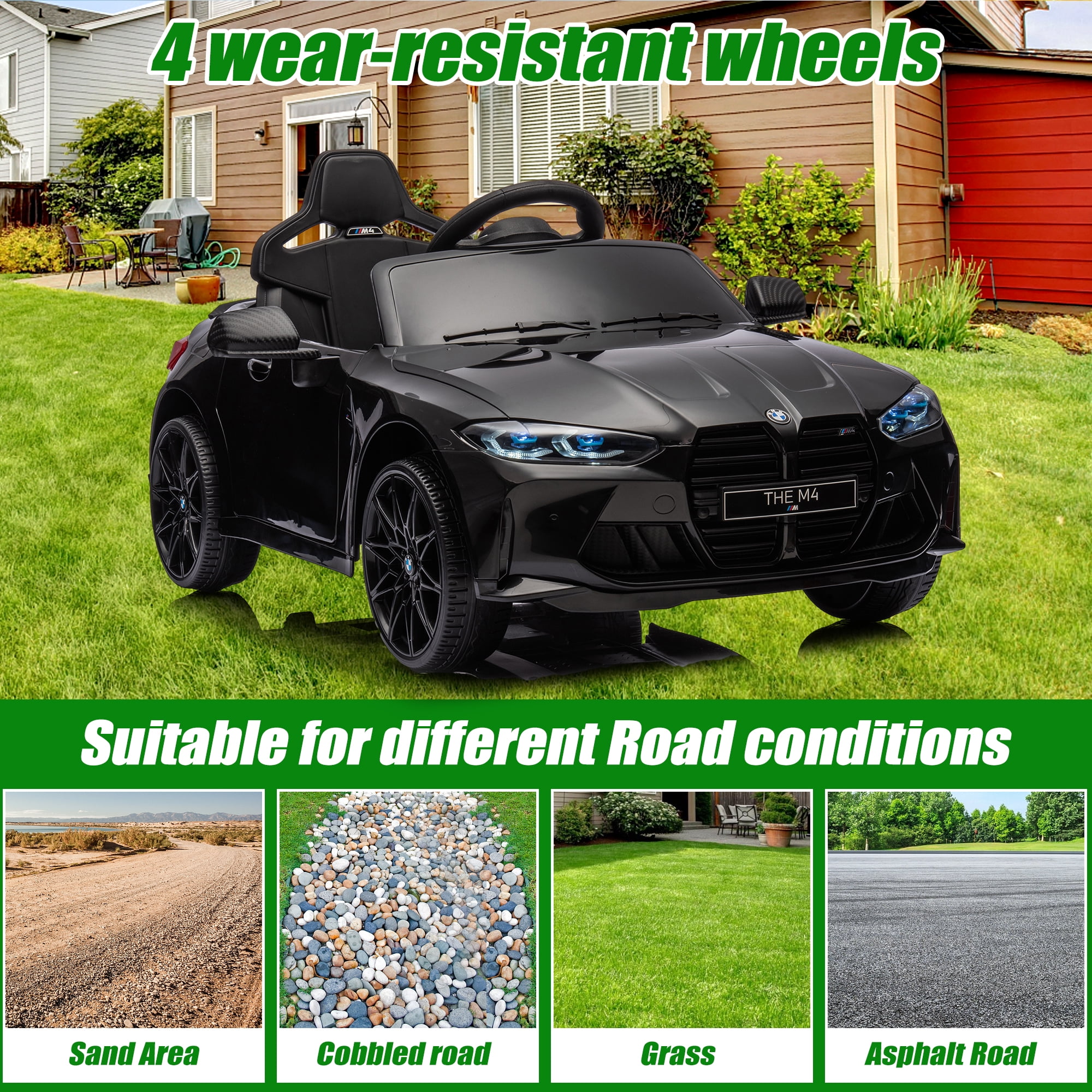 12V Ride on Cars with Remote Control, Licensed BMW M4 Battery Powered Ride on Toys for Kids Boys Girls Gifts, Kids Electric Cars Vehicle with Music, Bluetooth, Story, USB/MP3 Port, LED Light, Black