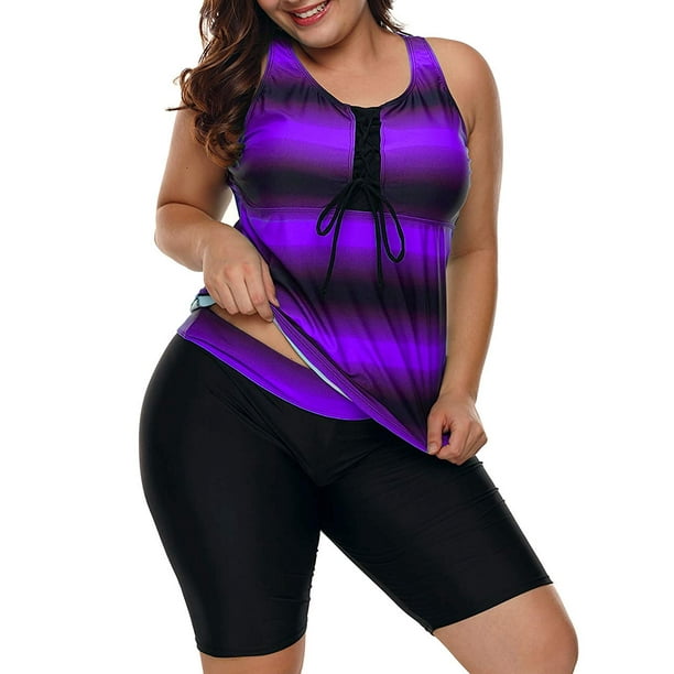 Kawell - Women's Plus Size Rash Guard Capris Tankini Athletic Swimwear ...