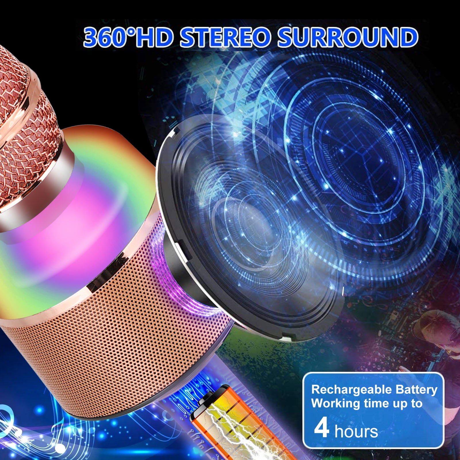 LNKOO Bluetooth 5 in 1 Karaoke Wireless Microphone with LED Lights, Portable Microphone for Kids, Best Gifts Toys for Kids, Girls, Boys and Adults