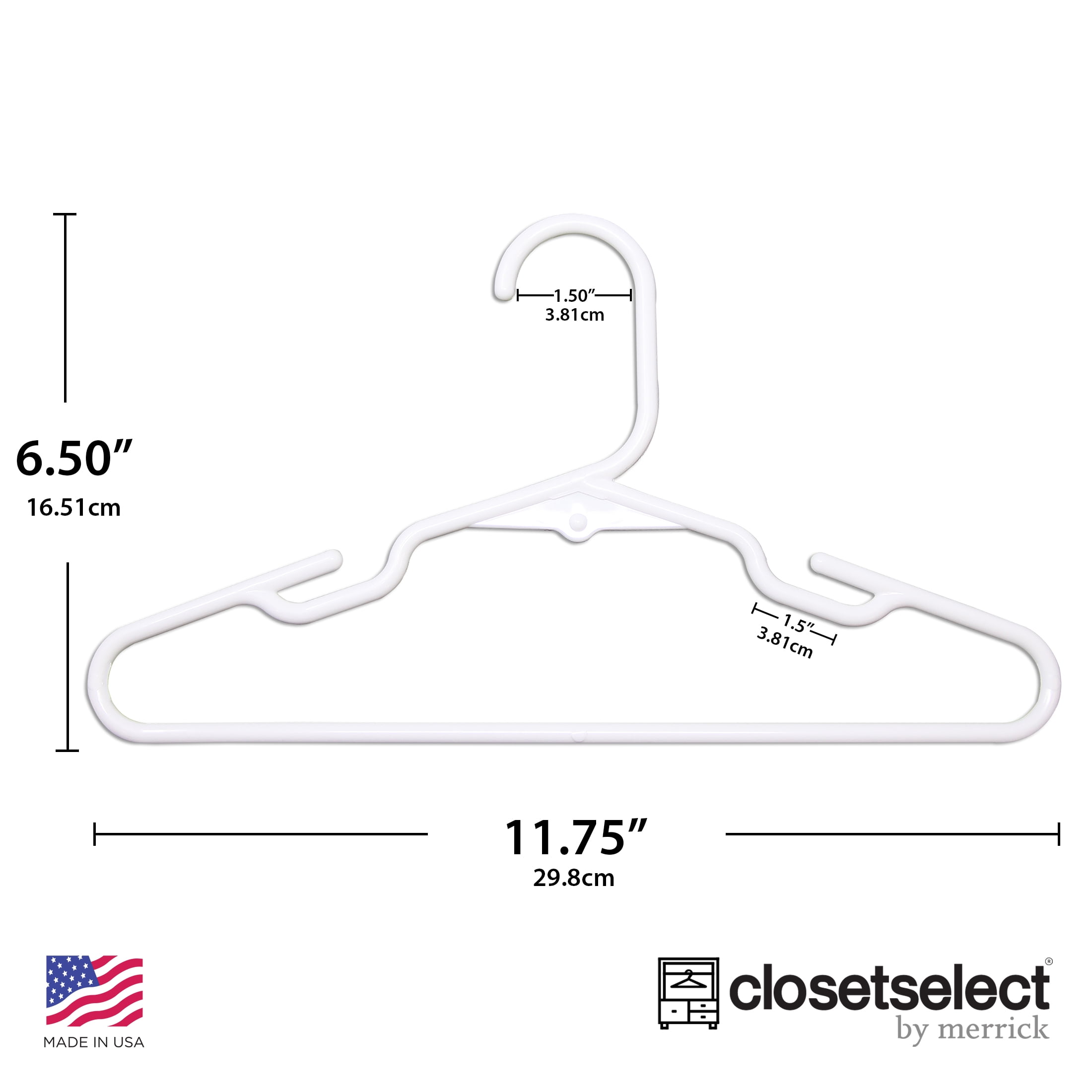 Closetselect Children's Hanger for Any Clothing Type, White 30 Count