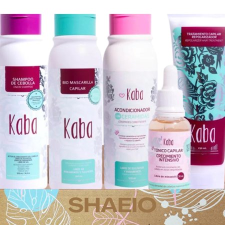 KABA Shampoo de Cebolla (Kit de 5 productos) - Biomascarilla, Tónico Crecimiento Intensivo, Repolarizador, Acondicionador de Ceramidas (Incluye Caja Regalo)