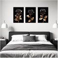 thumbnail image 3 of ZHONGYUTONG Rose Gold Wall Art Set of 3 Black and Gold Flower Painting Prints Red Rose Canvas Pictures Floral Bathroom Bedroom Home Decor Framed (12.00" x 16.00" x 3PCS), 3 of 4