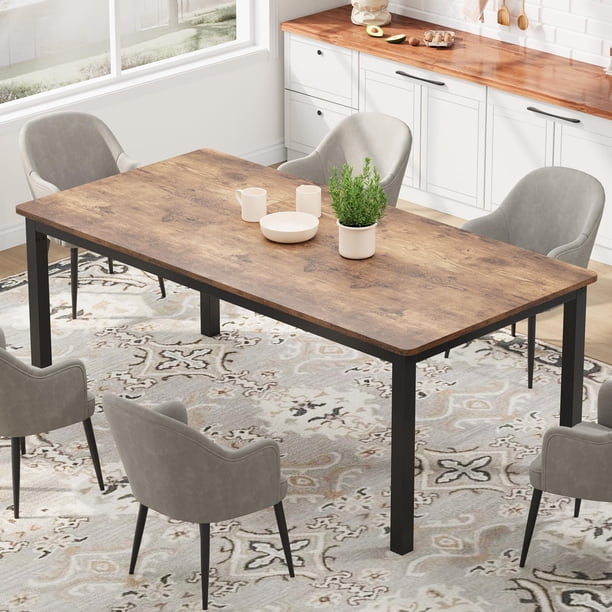 Yeshouse mesa de comedor rústica para 6-8 personas, rectangular y grande, con patas de metal resistentes, ideal para cocina, comedor u oficina, diseño moderno de mediados de siglo