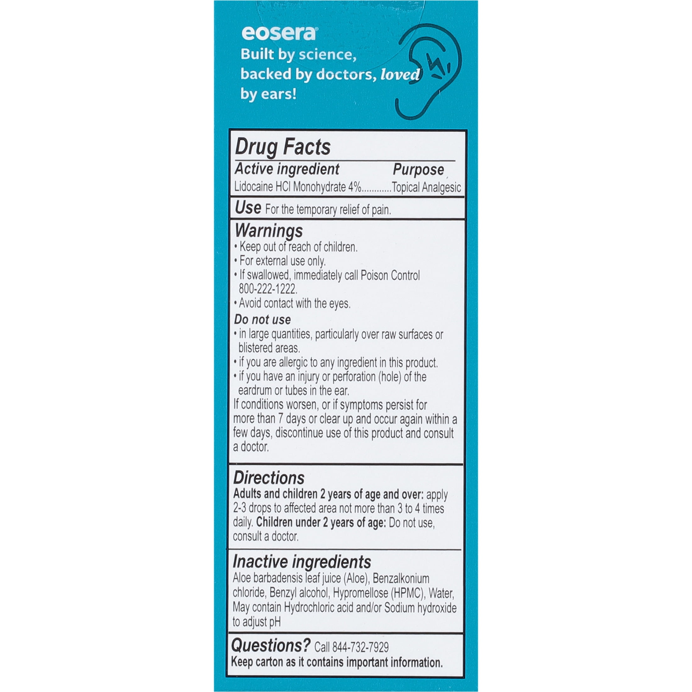 eosera Ear Pain MD for Kids Relief Drops with 4% Lidocaine 5mL