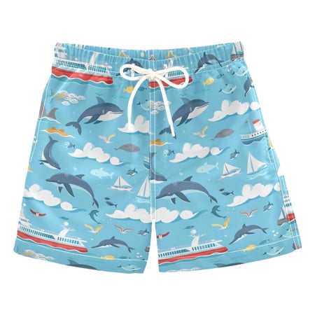 joogoo Boys Swim Trunks Dolphin on Ocean Beach Board Shorts Drawstring Swimsuit 3T