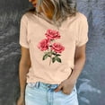 thumbnail image 5 of SOOMLON Valentine's Day Outfits Women Couple Valentines Gift Loose Short Sleeve Round Neck Shirts Cute Heart Graphic Blouses Trendy Valentines Clothes 2025 Khaki XL, 5 of 5