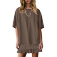 thumbnail image 2 of Morttic Women's Casual 2 Piece Set – Round Neck Short Sleeve Top & Mini Skirt with Lace Hem Solid Color Summer Outfit Coffee，S, 2 of 4
