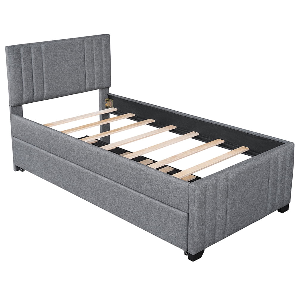 Kadyn Double Upholstered Platform Bed with Rollers, Modern Bedroom Twin, Grey