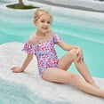 thumbnail image 4 of Bullpiano 7-11T Girls Ruffled Swimsuits Breathable One Piece Off Shoulder Bathing Suits for Kids Quick Dry Summer Beach Swimwear Print Princess Beachwear (Pink), 4 of 6