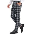 thumbnail image 4 of Pantalones de vestir planos de cintura elástica y stretch de cuadros para hombres INSPIRE CHIC 38 Negro, 4 of 7
