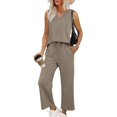 thumbnail image 2 of Lumtrix Two Piece Sets For Women Spring Summer Travel Airport Vacation Outfits Lounge V Neck Tops Drawstring Wide Leg Pants 2026 Watermelon Red L, 2 of 6