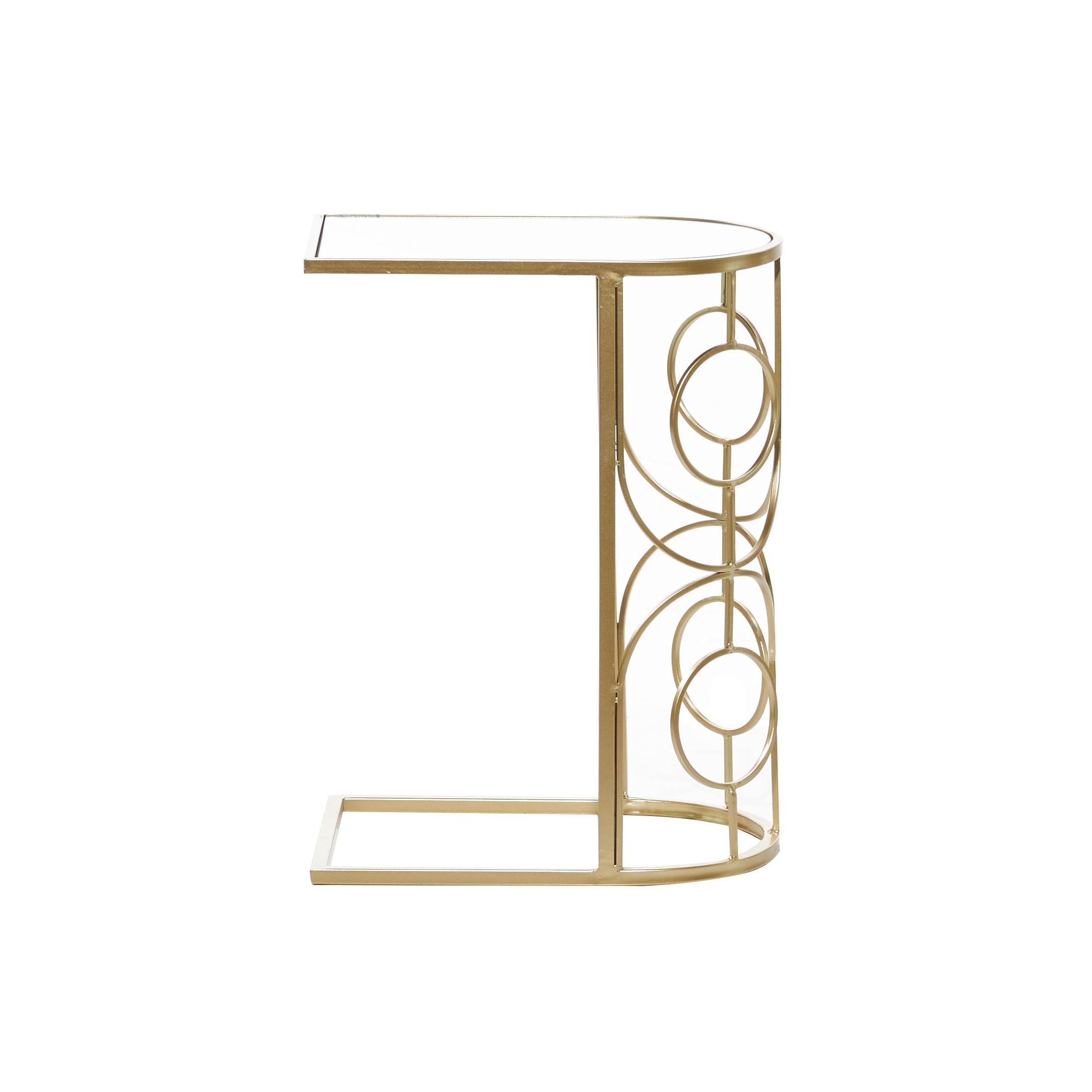 DecMode 12" x 24" Gold Metal Geometric Accent Table with Mirrored Glass Top, 1-Piece