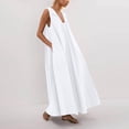 thumbnail image 2 of Clearance under 10!Sevevn Women Summer Sleeveless Maxi Dress Scoop Neck Ruched Loose Fit Casual Elegant Solid Vacation Long Dress with Pockets Summer Savings White XL, 2 of 8