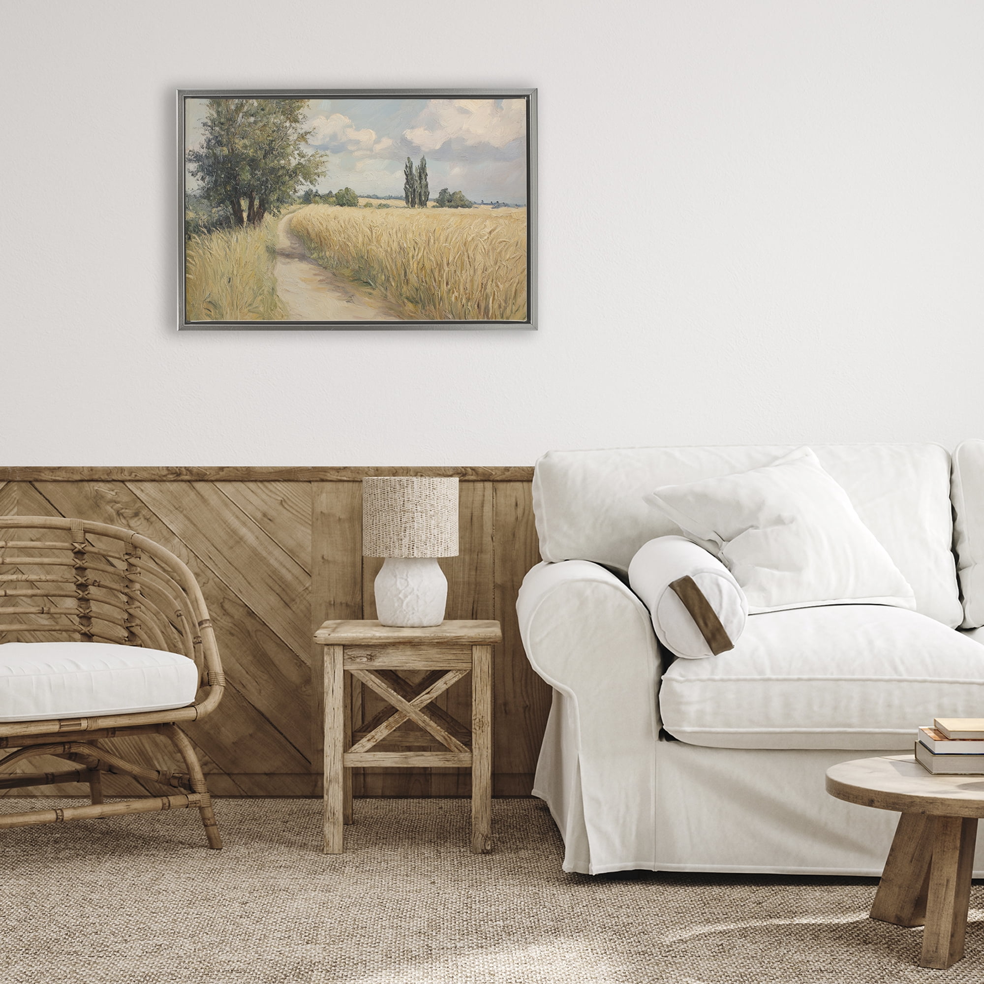 Stupell Industries Quiet Path Through Wheat Gray Framed Floater Canvas Wall Art, design by Petal Prints Design