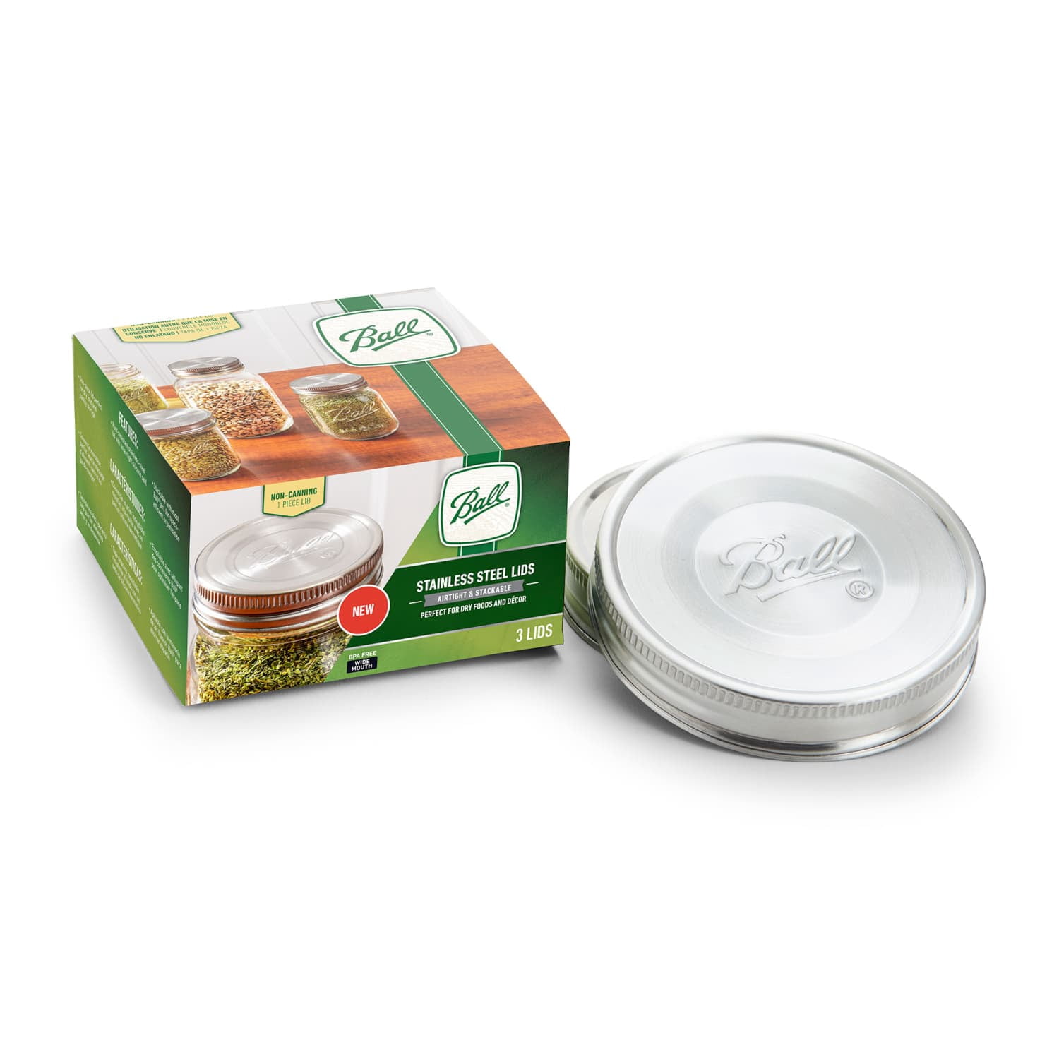 (12 pack) Ball 3-Pack Stainless Steel Mason Jar Lids - Wide Mouth, One-Piece Reusable Canning Jar Lids for Meal Prep and Pantry Storage, Fits Ball Wide Mouth Mason Jars