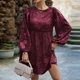 thumbnail image 3 of Vestido De Mujer Mini vestido femenino Casual Jacquard cómodo cuello redondo fiesta Clubwear traje de calle Ygjytge Vino Tinto M para Mujer, 3 of 6