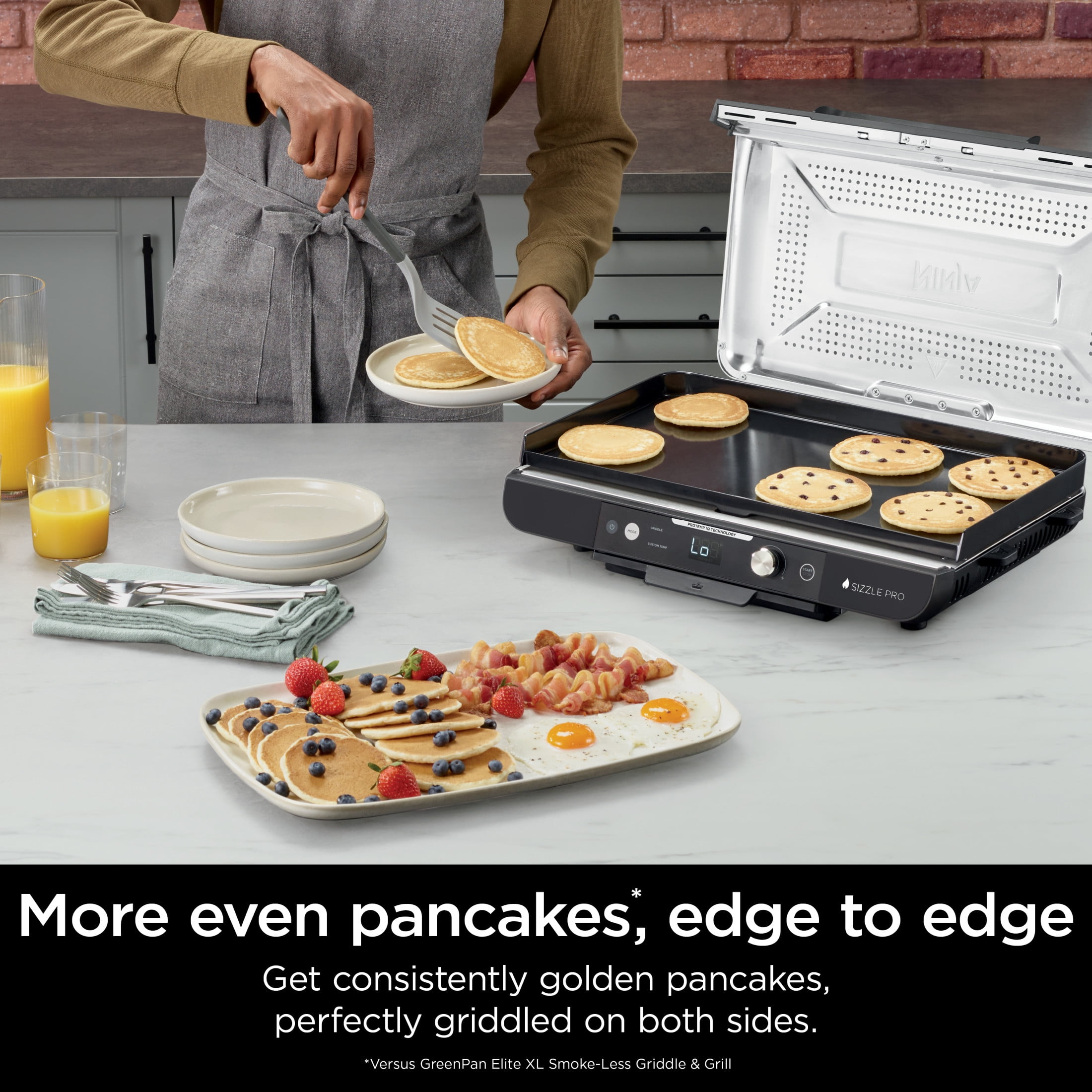Ninja Sizzle Pro XL 8-Serving Electric Indoor Griddle & Grill, 20-Inch Plates, Edge-to-Edge Heating, GX100, Silver/Black