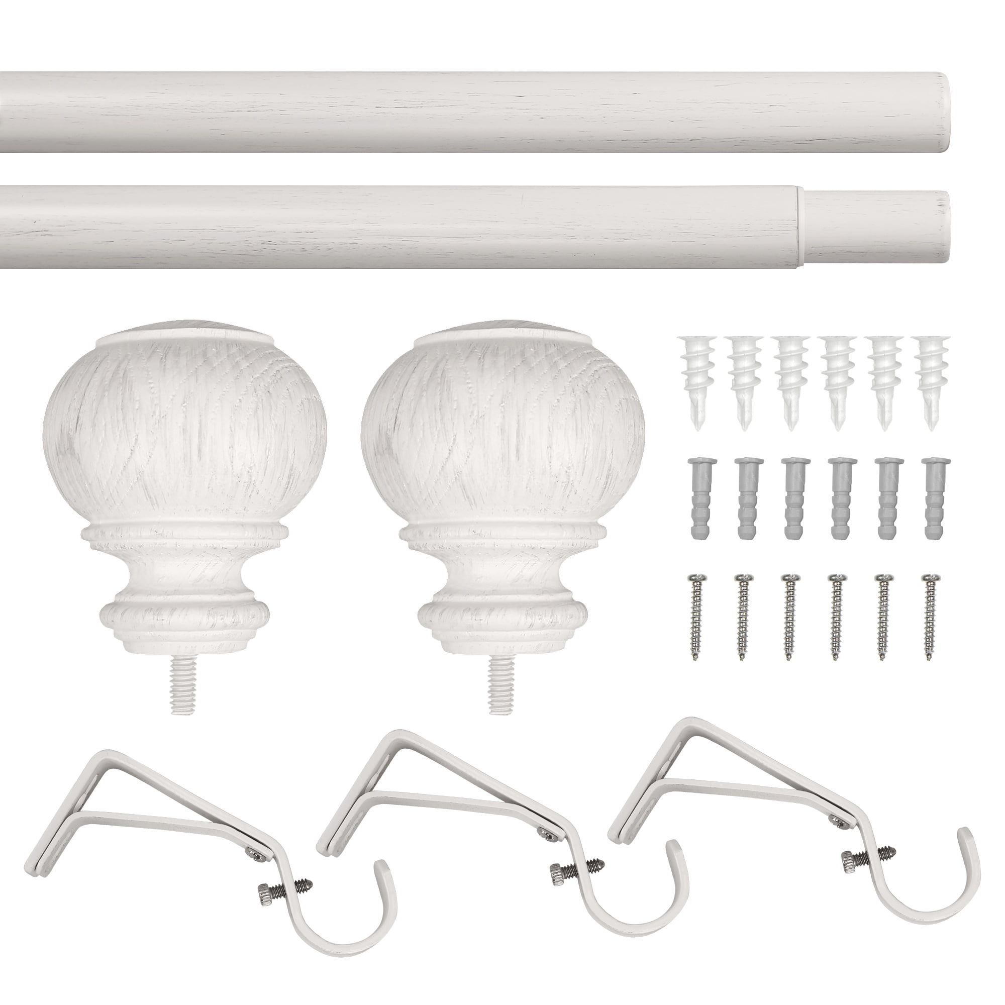 Better Homes & Gardens Whitewashed Wood Single Curtain Rod, 1 in, 120-180 in