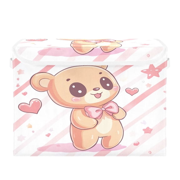 Storage Box With Lid 16.5x12.6x11.8In Foldable Stacked Household Storage Box Cartoon Cute Bear