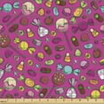 thumbnail image 2 of Ambesonne Dessert Fabric by the Yard Upholstery, Colorful Candies Cartoon, 10 Yards, Magenta and Multicolor, 2 of 5