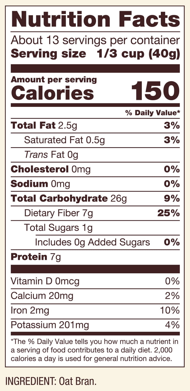 bob's red mill oat bran nutrition facts