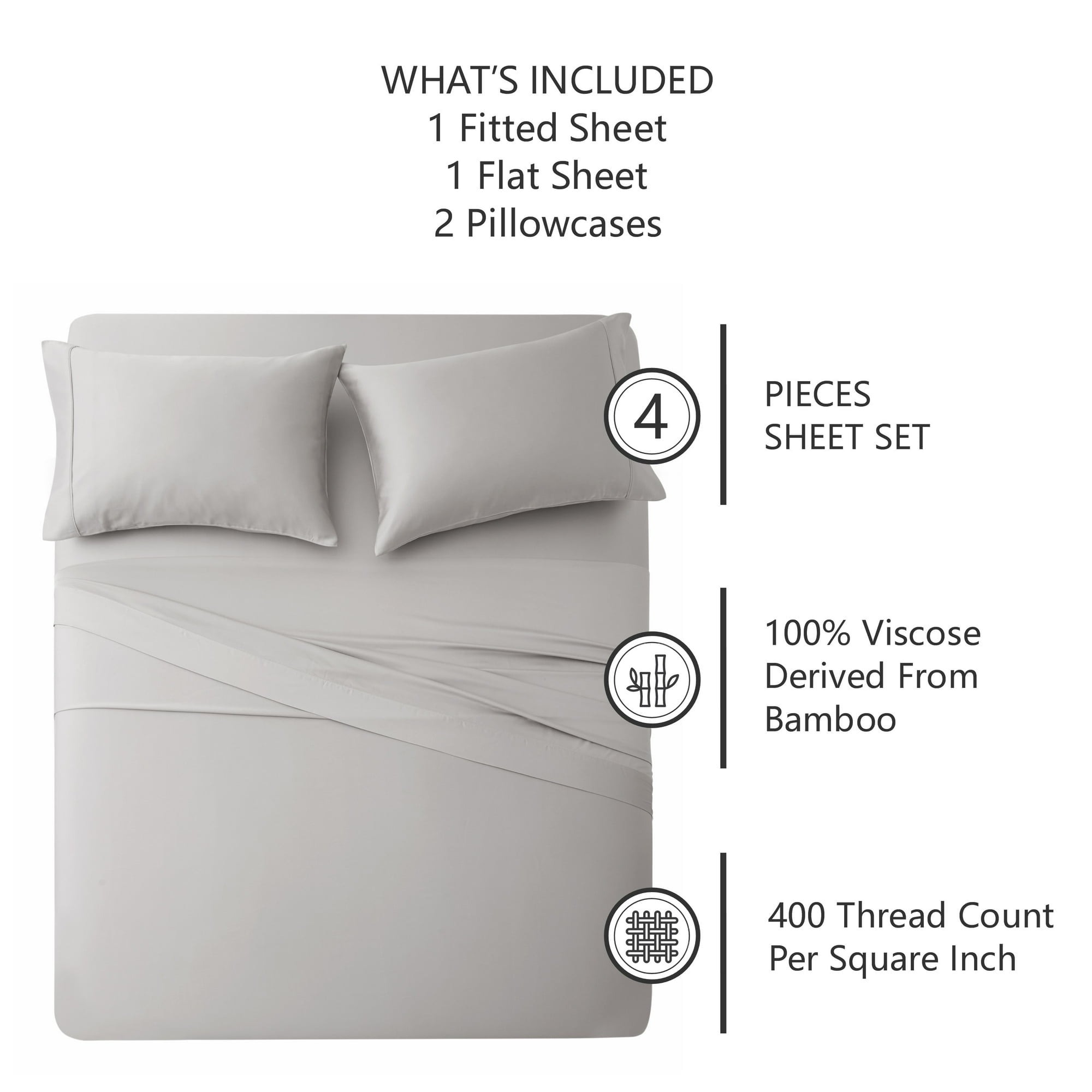 American Home Collection Bamboo Viscose Sheet Set - Silky Soft, Cooling for Hot Sleepers - 18 Inches Deep Pocket - Premium Sateen Finish - California King, Grey