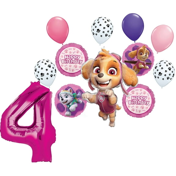 Skye and Everest 4th Birthday Party Supplies Girl Paw Pups on Patrol Balloon Bouquet Decorations 12ct