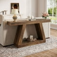 thumbnail image 2 of Finmind 55-Inch Farmhouse Console Table，2-Tier Wood Entryway Table for Hallway, Brown, 2 of 7