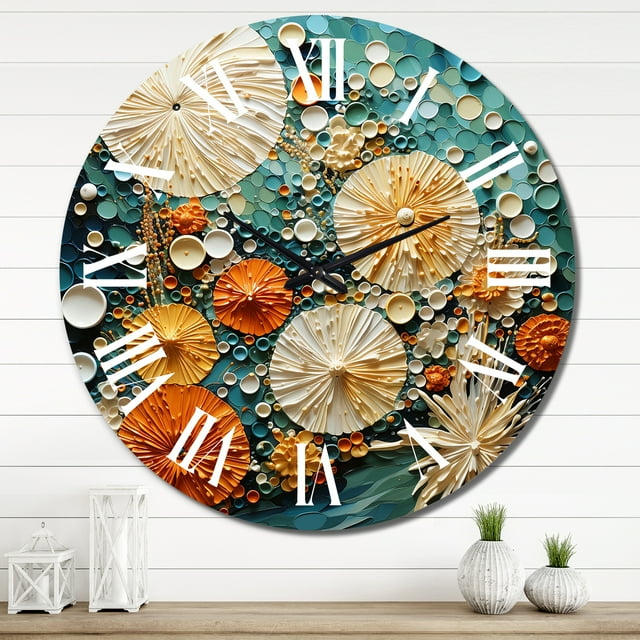 Designart "Beach Tidepool Euphony Pointillism II" Beach Oversized Wall Clock
