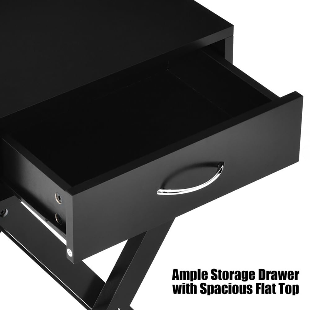 Finihen End Table, Design Sofa Side Table with X-Shape Drawer, Sofa Side Table, Bed Side Table, for Small Space, Living Room, Bedroom, Black Finihen End Table, Design Sofa Side Table with X-Shape Drawer, Sofa Side Table, Bed Side Table, for Small Space, Living Room, Bedroom, Black