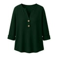 thumbnail image 6 of WTXUE Women's Button V Neck Waffle Knit Tops Long Sleeve Waffle Knit Shirts Dressy Casual Loose Button Up V Neck Henley Tops Fall Basic Tee Blouse Warm Stretchy Layer Tee Shirts Green S, 6 of 6