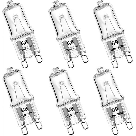 G9 Halogen Bulb 120V 25W T4 Type 2 Pin Base, Replacement for Range Hood Lights, Bathroom Light Bulbs, Microwave Ovens Candle Warmer Light Bulbs, Wax melt Bulbs Dimmable Warm White (6 Pack)