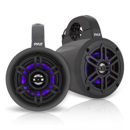 Pyle PLMRLEWB46B - Waterproof Rated Marine Tower Speakers - Wakeboard Subwoofer Speaker System with Built-in LED Lights (4’' -inch, 300