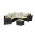 thumbnail image 4 of 7-Piece Half-Moon Curved Sectional Sofa Set with 2 Side Tables & Glass-Top Coffee Table, Weather-Resistant PE Wicker Patio Furniture for Poolside Backyard Patios, Beige Cushions, 4 of 9