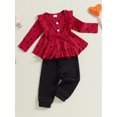 thumbnail image 3 of Sylvamorning Baby Girls Fall Outfits Bow Love Heart Pattern Ruffle Tops Crew Neck Long Sleeve Tops with Pants 2 Pcs Set for Newborn, 3 of 8