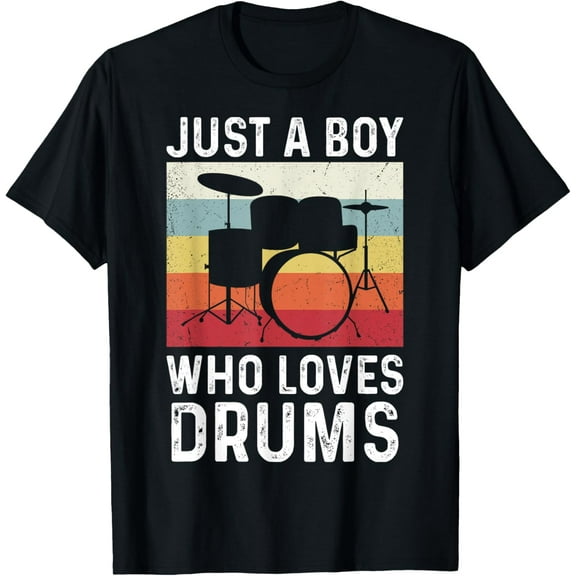 Drummer Boys Drum Just A Boy Who Loves Drums Kit Drumming T-Shirt