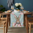 thumbnail image 2 of Bunny Easter Table Runner - 36 Inch Long, Kitchen Dining Table Runner Dresser Scarves, Pink Blue Eggs Tulips Floral Rabbit Wooden Farmhouse Decor for Coffee Tables Wedding Party Banquet, 2 of 8
