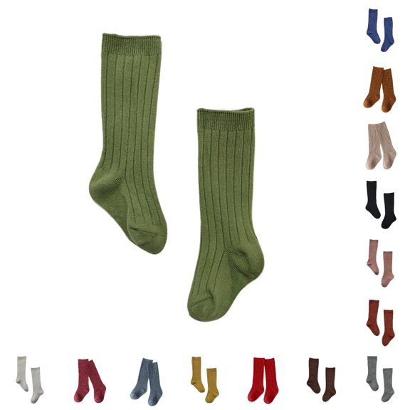 Spanish Style Kids Ribbed Knee‑High Socks, Solid Color Popular Mid‑Long Calf Socks, Soft Stretch Baby Toddler Student Socks for Daily Sports Casual Wear