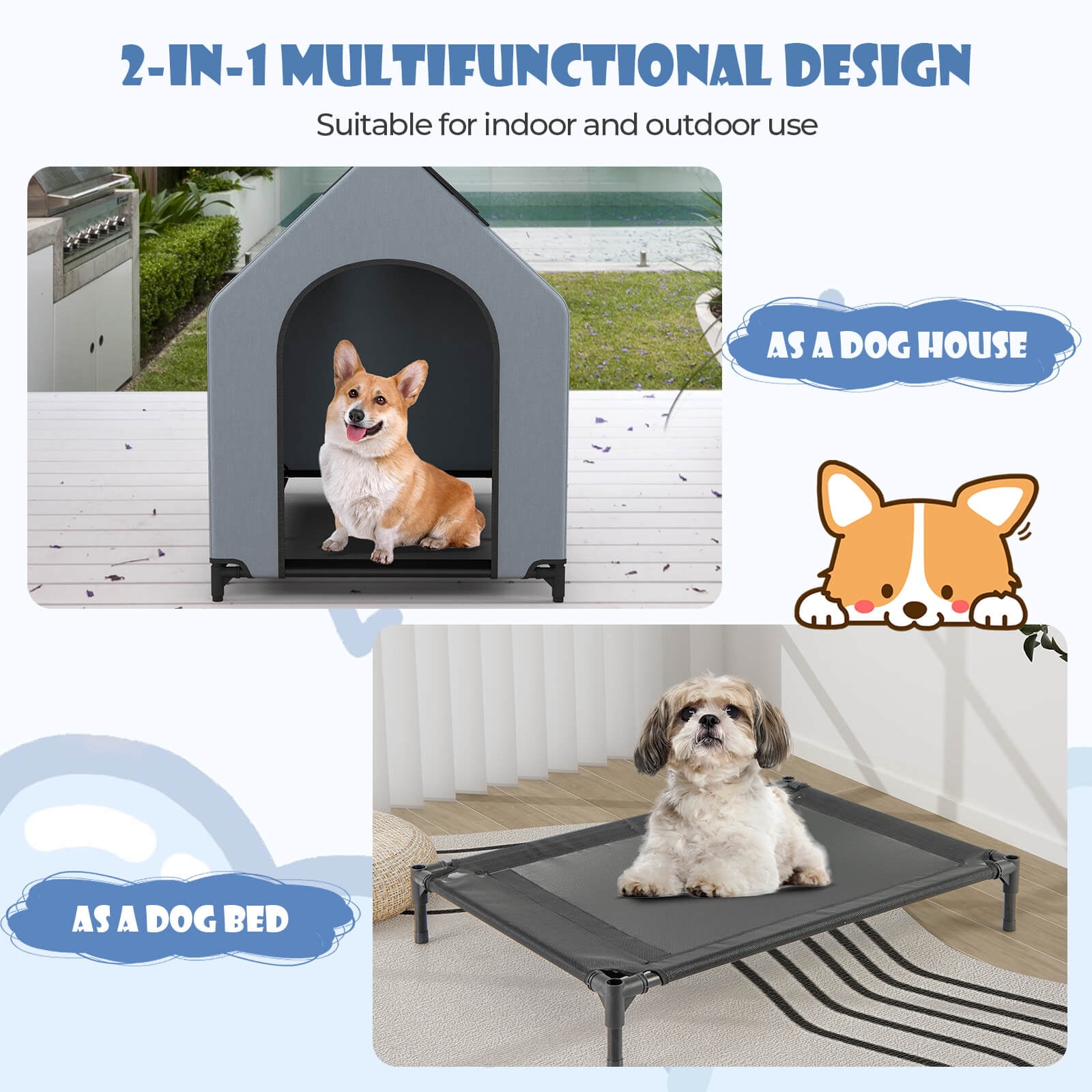 Infans 36" Elevated Dog House for Small Breeds Large Pet House w/ Ventilated Windows