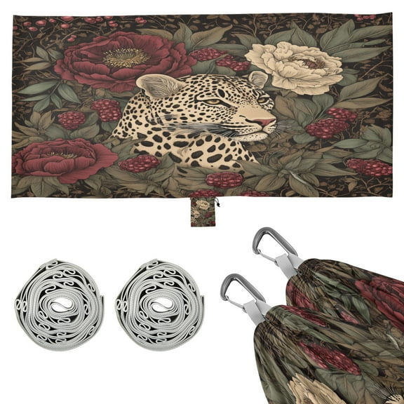 Wobogo Roses Leopard Camping Hammocks 330 lb Capacity with Tree Straps and Hanging Pockets for Outside Hiking Beach Backpack Travel