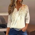 thumbnail image 2 of Womens 3/4 Length Sleeve Tops Casual Henley Summer Shirts Loose Fit Three Quarter Length Sleeve Blouses, 2 of 5