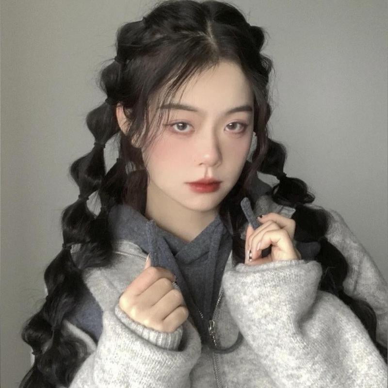 female Bubble Plait synthetic Wig Double Ponytail Hair Extension Sweet Cool simulation Hair Natural temperament artificial wig