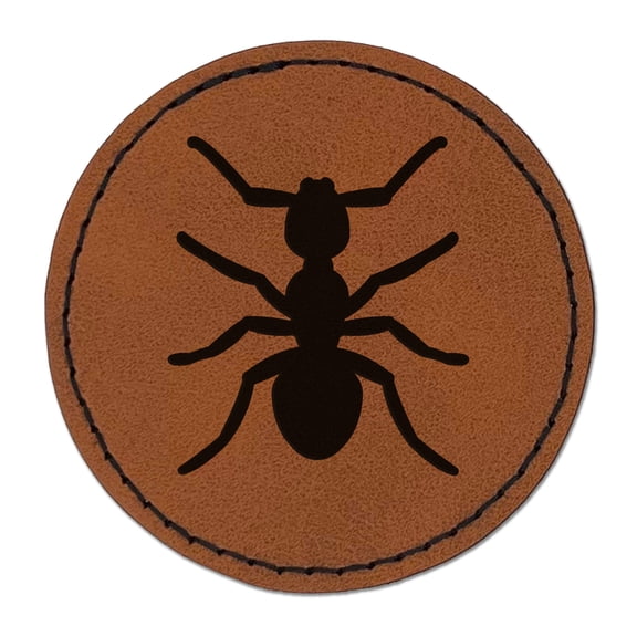Ant Bug 2.5" Faux Leather Round Engraved Iron-On Patch - Brown