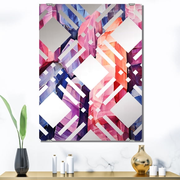Designart "Healing Stones in Purple and Pink" Spiritual Stone Oversized Wall Mirror - Global Spiritual Bathroom Decorative Wall Mirror - Multiple Color Options